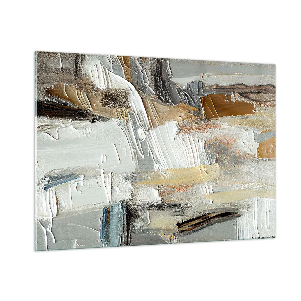 Obraz na szkle - Abstrakcyjna kompozycja w odcieniach ziemi z wyrazistą fakturą - 100x70cm - Barwne nawarstwienia - Nowoczesna dekoracja ścienna do salonu, kuchni i sypialni ARTTOR