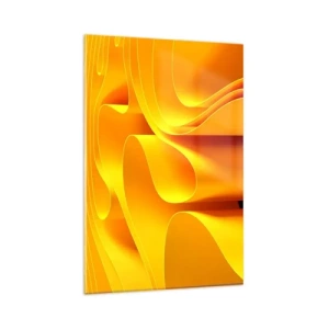 Obraz na szkle - Żółte abstrakcyjne fale przypominające promienie słońca - 80x120cm - Jak fale słońca - Nowoczesna dekoracja ścienna do salonu i sypialni ARTTOR
