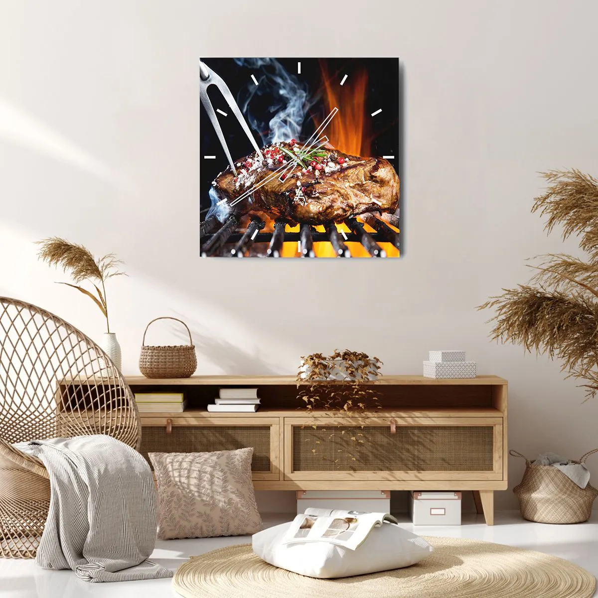 Zegar ścienny - Grillowany stek na ruszcie z przyprawami - 30x30cm - Soczyste i wonne - Nowoczesna dekoracja ścienna do salonu i sypialni ARTTOR