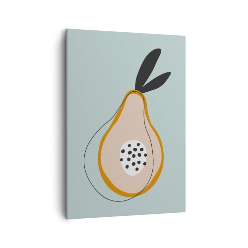 Obraz na płótnie - Abstrakcyjna gruszka w stylu minimalistycznym na pastelowym tle - 50x70cm - Przeniknąć w naturę rzeczy - Nowoczesna dekoracja ścienna do salonu, kuchni i sypialni ARTTOR