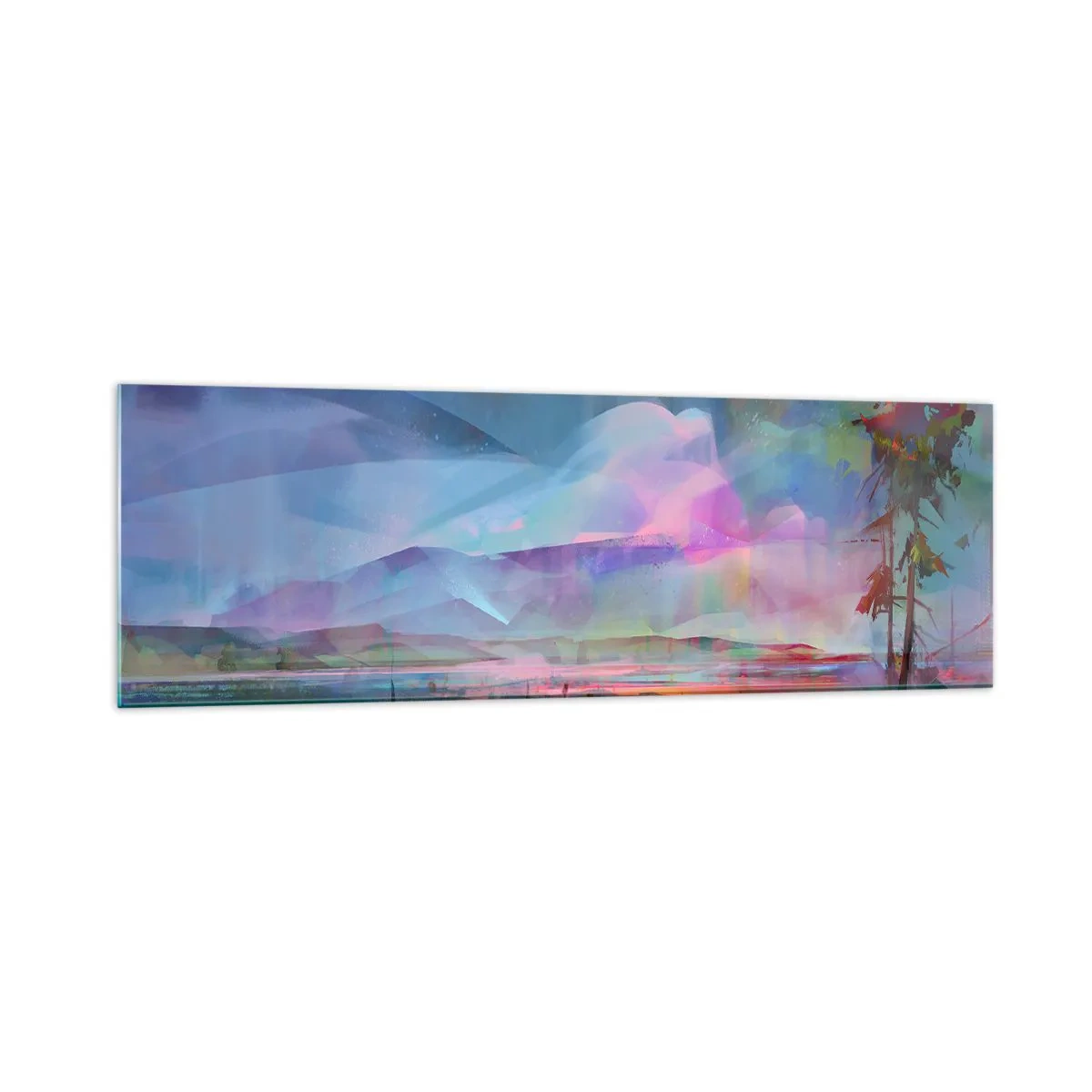 Obraz na szkle - Pejzaż górski z kolorowym niebem i wioską - 160x50cm - Pod życzliwym niebem - Nowoczesna dekoracja ścienna do salonu i sypialni ARTTOR