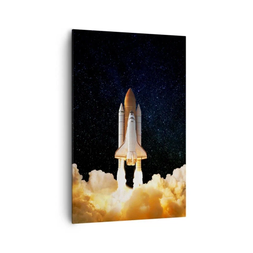 Obraz na płótnie - Startująca rakieta kosmiczna na tle gwiaździstego nieba - 80x120cm - Ad astra! - Nowoczesna dekoracja ścienna do salonu i sypialni ARTTOR