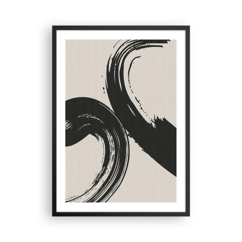Plakat w czarnej ramie - Dynamiczne pociągnięcia pędzla na beżowym tle - 50x70cm - Zamaszyście i koliście - Nowoczesna dekoracja ścienna do salonu i sypialni ARTTOR
