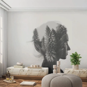 Fototapeta Premium Canvas - Subtelny portret z elementami natury - 100x70cm - Pani sosnowego lasu - Nowoczesna dekoracja ścienna do salonu i sypialni ARTTOR