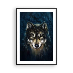 Plakat w czarnej ramie - Portret wilka w ciemnej, artystycznej tonacji - 50x70cm - Alfa? I omega - Nowoczesna dekoracja ścienna do salonu i sypialni ARTTOR