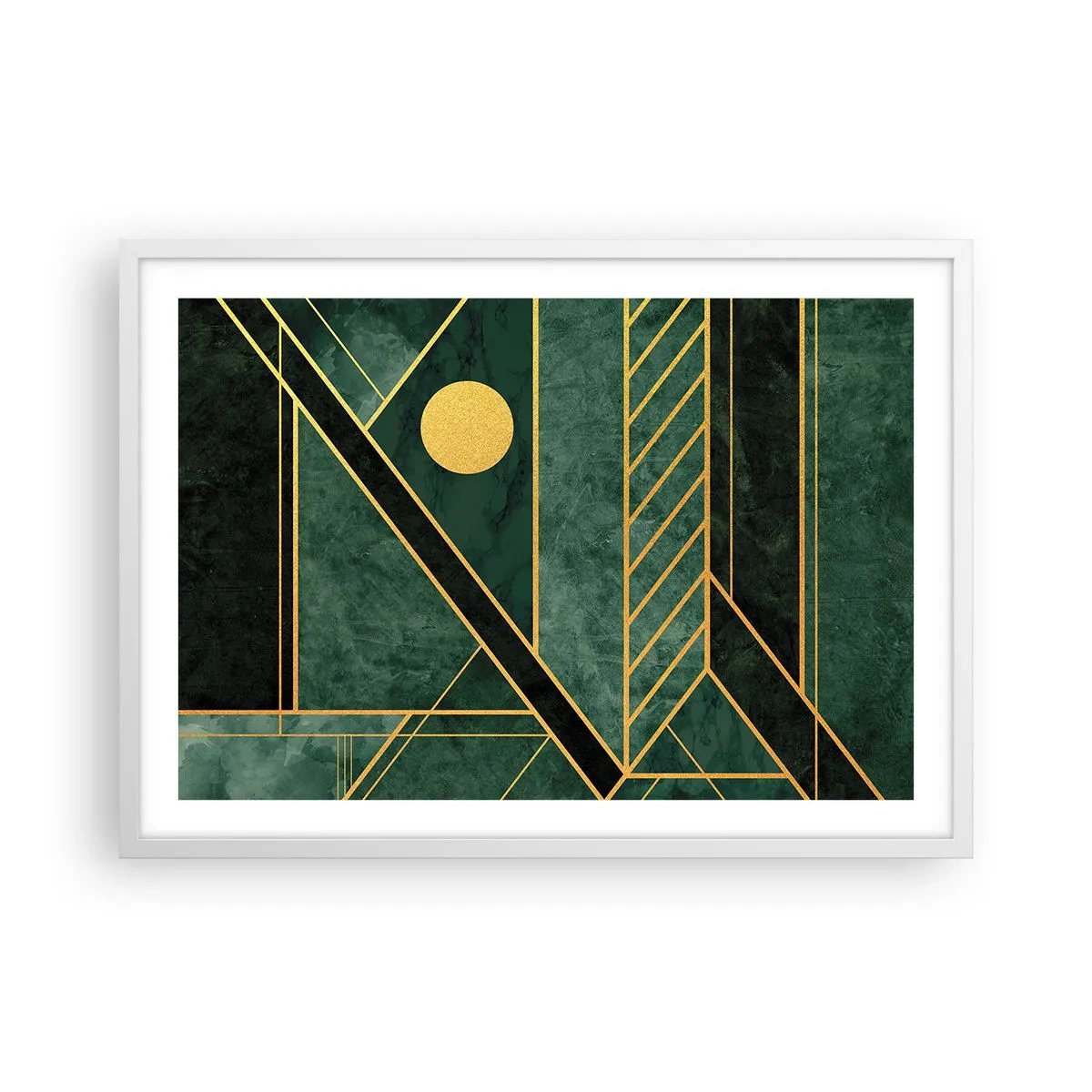 Plakat w białej ramie - Dynamika złota i lazuru - 70x50 cm