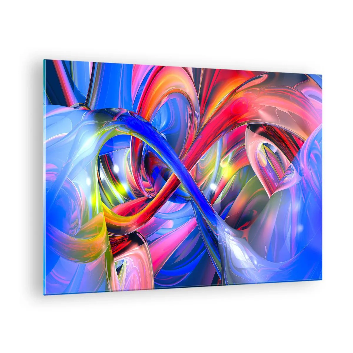 Obraz na szkle - Abstrakcyjne, kolorowe linie i energetyczna dynamika - 70x50cm - Taniec barw - Nowoczesna dekoracja ścienna do salonu i sypialni ARTTOR