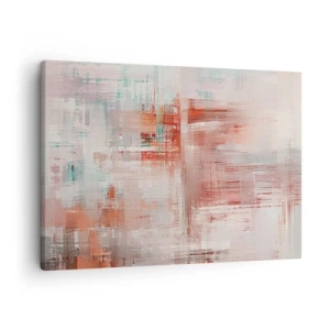 Obraz na płótnie - Abstrakcyjna kompozycja z odcieniami czerwieni i pastelowych barw - 70x50cm - Zamglone. Ale różowe - Nowoczesna dekoracja ścienna do salonu i sypialni ARTTOR