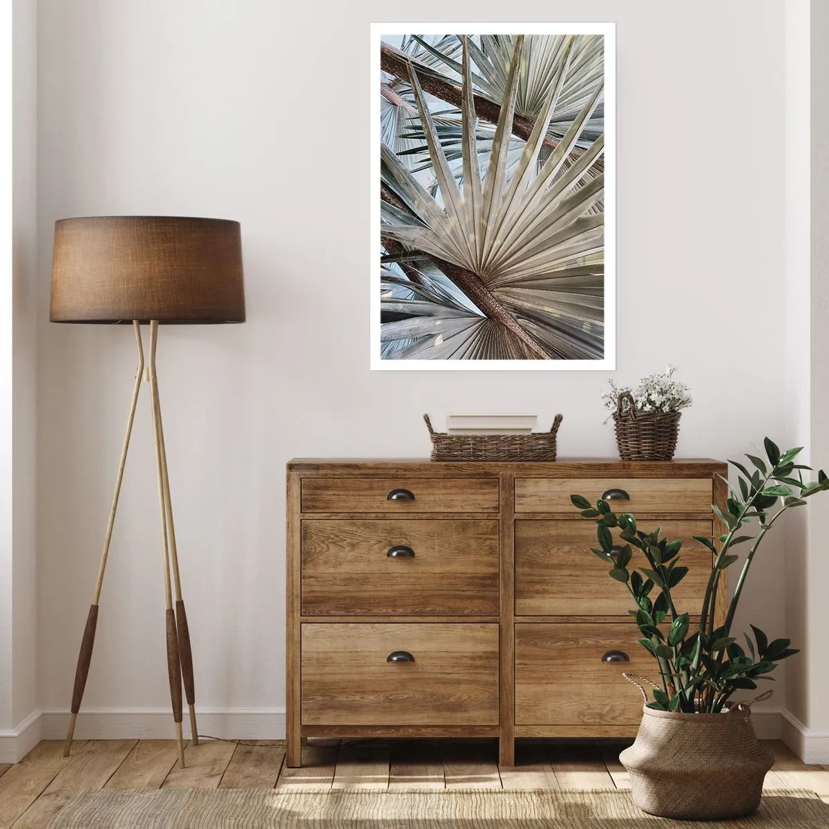 Plakat - Zbliżenie na liście palmy w pastelowych odcieniach - 50x70cm - Wachlarze w tropikach - Nowoczesna dekoracja ścienna do salonu, kuchni i sypialni ARTTOR