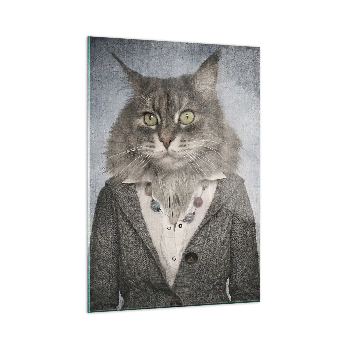 Obraz na szkle - Trzy surrealistyczne portrety zwierząt w eleganckich ludzkich strojach - 50x70cm - Futra znów w modzie - Nowoczesna dekoracja ścienna do salonu, kuchni i sypialni ARTTOR