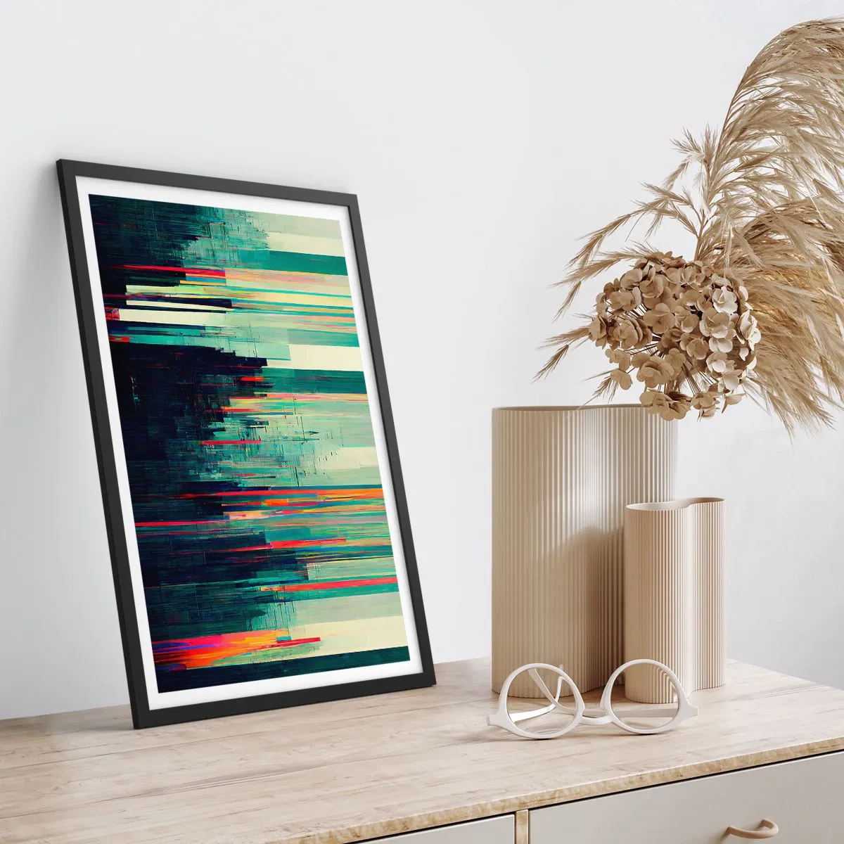 Plakat w czarnej ramie - Nowoczesna abstrakcja z geometrycznymi liniami - 50x70cm - Futurystyczne miasto - Nowoczesna dekoracja ścienna do salonu i sypialni ARTTOR