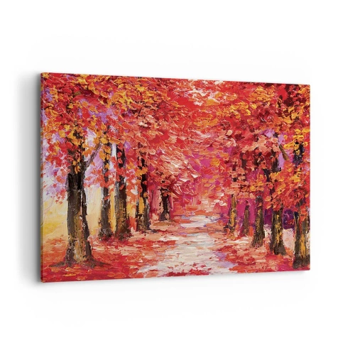 Obraz na płótnie - Malownicza alejka w jesiennych barwach w stylu impresjonistycznym - 100x70cm - Jesienna impresja - Nowoczesna dekoracja ścienna do salonu, kuchni i sypialni ARTTOR