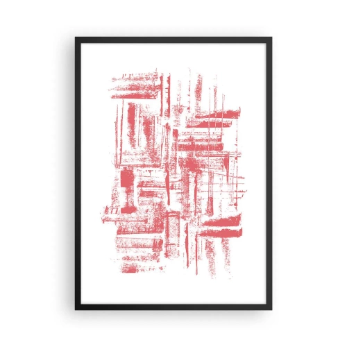 Plakat w czarnej ramie - Czerwone geometryczne linie na białym tle - 50x70cm - Czerwone miasto - Nowoczesna dekoracja ścienna do salonu i sypialni ARTTOR