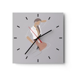 Zegar ścienny - Minimalistyczny portret kobiety w pastelowych barwach - 30x30cm - Zarys wdzięku - Nowoczesna dekoracja ścienna do salonu i sypialni ARTTOR