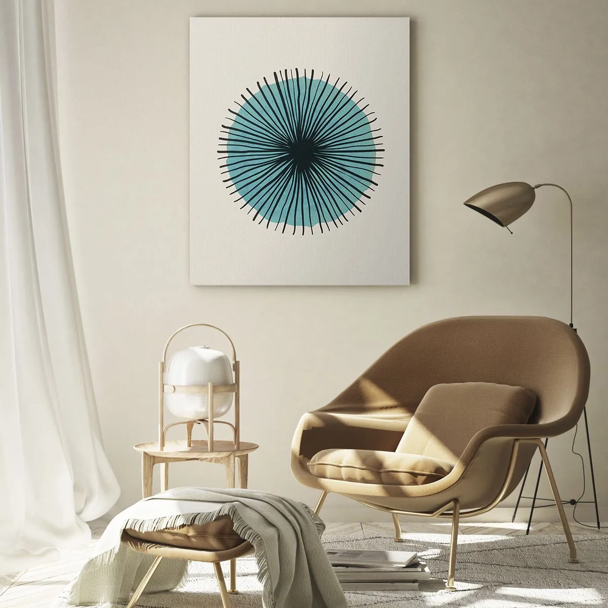 Obraz na szkle - Geometryczny wzór w odcieniach turkusu i czerni - 50x70cm - Promieniście na błękicie - Nowoczesna dekoracja ścienna do salonu, kuchni i sypialni ARTTOR