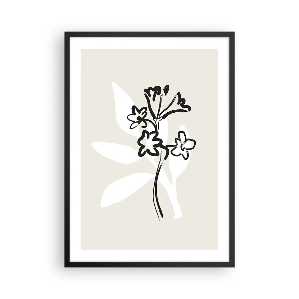 Plakat w czarnej ramie - Minimalistyczny rysunek kwiatów - 50x70cm - Szkic do zielnika - Nowoczesna dekoracja ścienna do salonu i sypialni ARTTOR