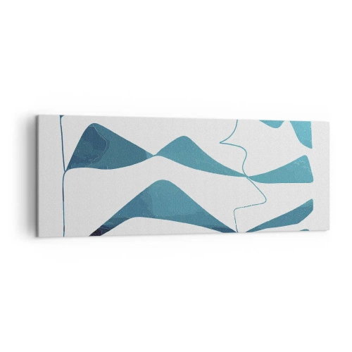 Obraz na płótnie - Abstrakcyjne kształty w odcieniach błękitu na białym tle - 140x50cm - Abstrakcja: turkusowy związek - Nowoczesna dekoracja ścienna do salonu i sypialni ARTTOR