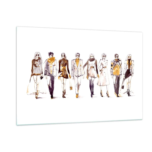 Obraz na szkle - Grupa modnych postaci w stylu szkicowym na białym tle - 120x80cm - Niewymuszony szyk, swobodna elegancja - Nowoczesna dekoracja ścienna do salonu, kuchni i sypialni ARTTOR