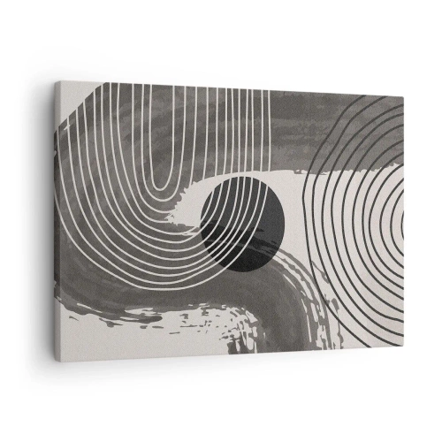 Obraz na płótnie - Geometryczne linie i owale w monochromatycznych odcieniach - 70x50cm - Owal zwycięża - Nowoczesna dekoracja ścienna do salonu i sypialni ARTTOR