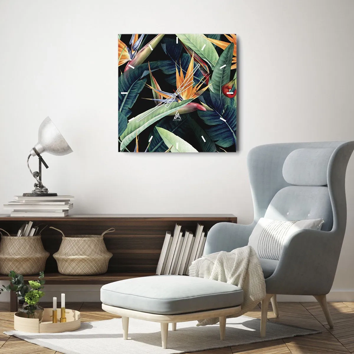 Zegar ścienny - Płomienne kwiaty tropików - 40x40 cm