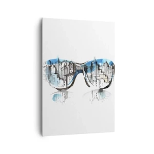 Obraz na płótnie - Akwarela miejskiej panoramy w refleksach okularów - 70x100cm - Wielkomiejski szyk - Nowoczesna dekoracja ścienna do salonu i sypialni ARTTOR