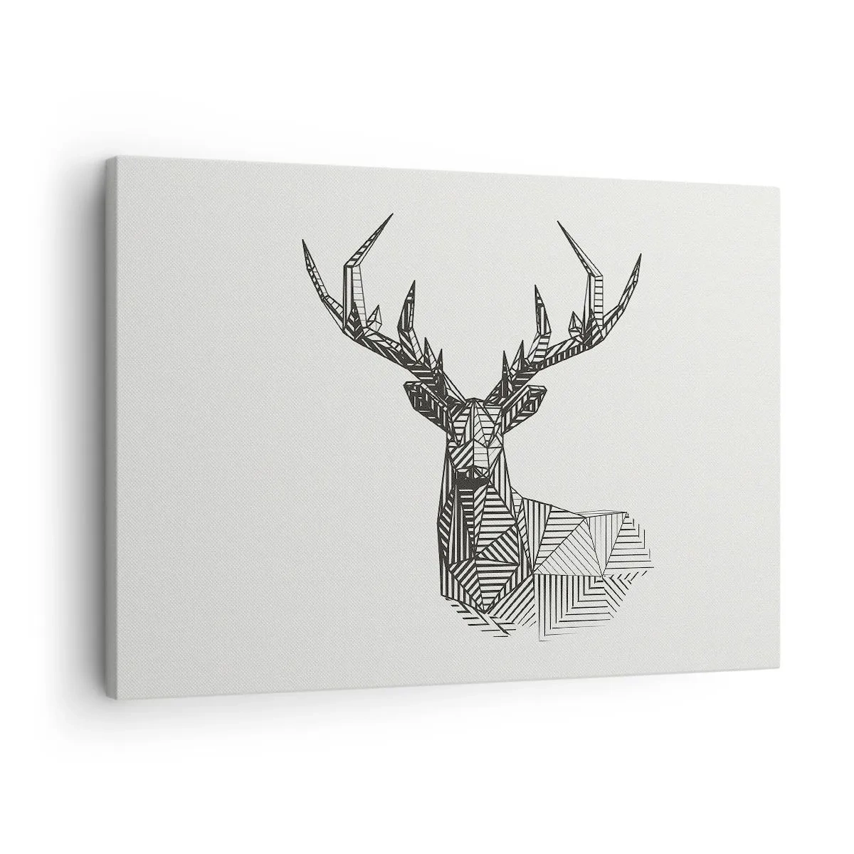 Obraz na płótnie - Geometryczny wizerunek jelenia w minimalistycznym czarno-białym stylu - 70x50cm - Jeleń w kubistycznym stylu - Nowoczesna dekoracja ścienna do salonu i sypialni ARTTOR