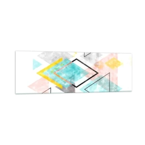 Obraz na szkle - Kolorowe geometryczne wzory na białym tle - 160x50cm - Igraszka geometryczna - Nowoczesna dekoracja ścienna do salonu i sypialni ARTTOR