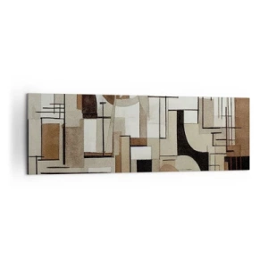 Obraz na płótnie - Architektoniczna abstrakcja w beżach i brązach - 160x50cm - Pejzaż miejski 2.0 - Nowoczesna dekoracja ścienna do salonu i sypialni ARTTOR