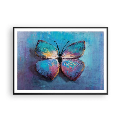 Plakat w czarnej ramie - Kolorowy motyl na niebieskim tle - 100x70cm - W pełnej krasie - Nowoczesna dekoracja ścienna do salonu i sypialni ARTTOR