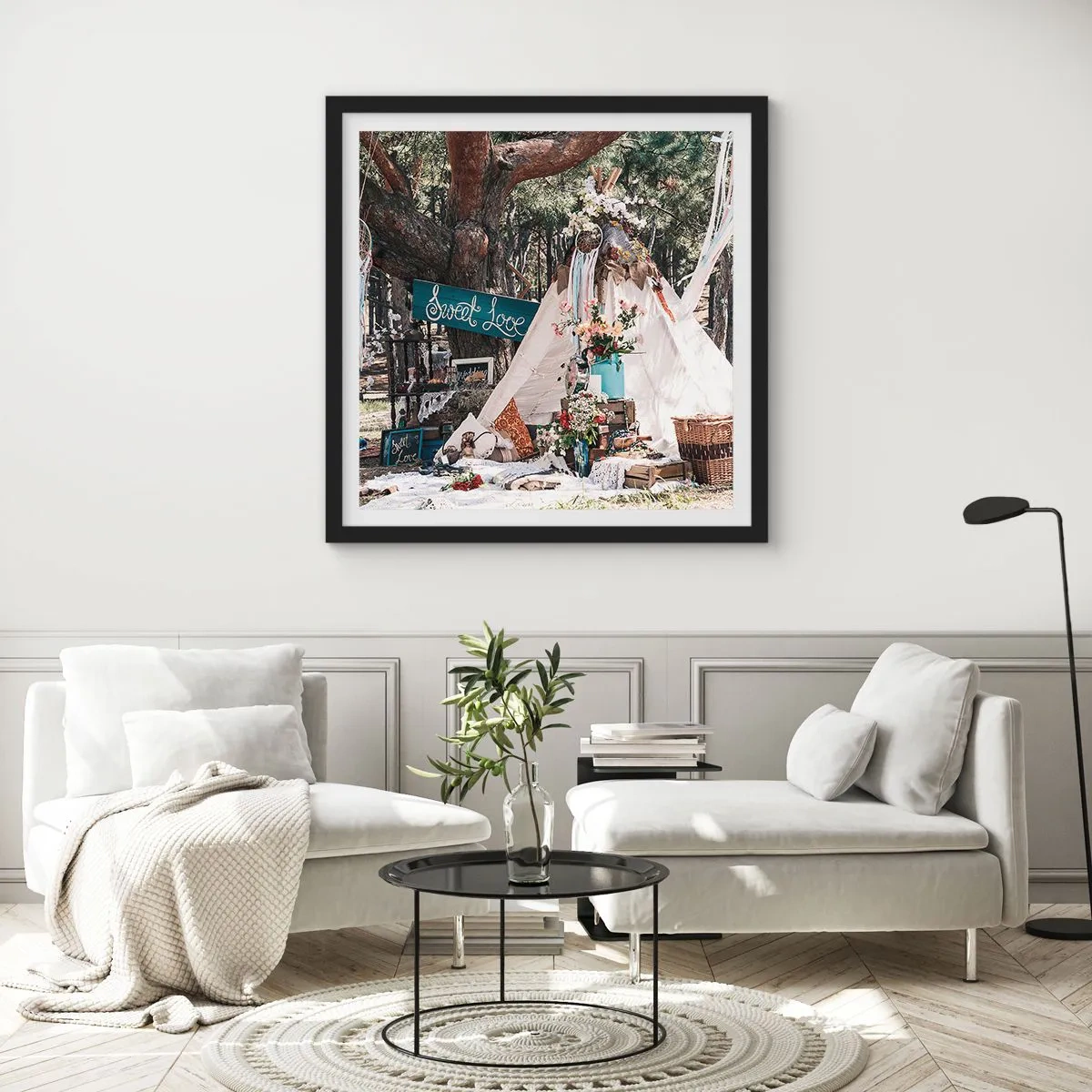 Plakat w czarnej ramie - Make love… - 40x40 cm