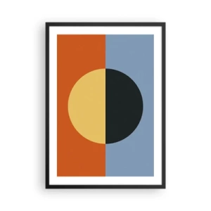 Plakat w czarnej ramie - Geometryczna kompozycja z kołem i kontrastowymi kolorami - 50x70cm - Kompozycja ciepła i chłodu - Nowoczesna dekoracja ścienna do salonu i sypialni ARTTOR