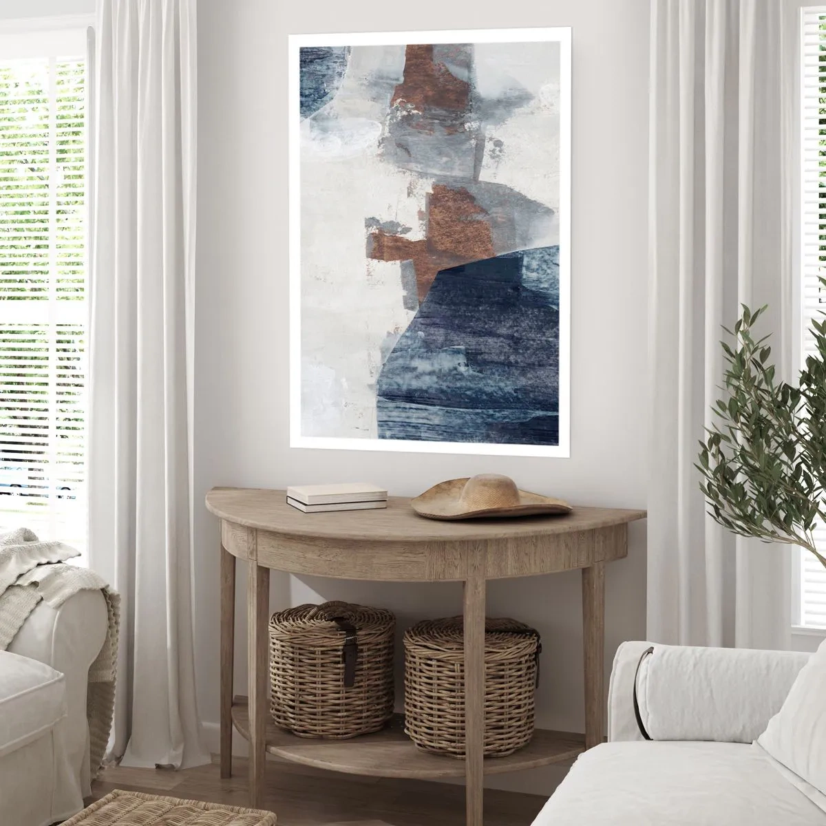 Plakat - Błękitno-brunatne kształty - 30x40 cm