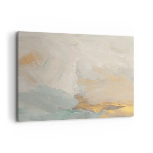 Obraz na płótnie - Delikatne abstrakcyjne pociągnięcia w odcieniach bieli i złota - 120x80cm - Abstrakcja – kraina łagodności - Nowoczesna dekoracja ścienna do salonu, kuchni i sypialni ARTTOR