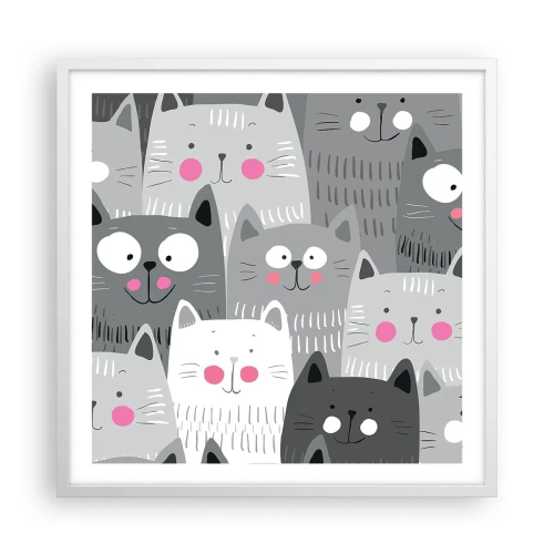 Plakat w białej ramie - Koci świat - 60x60 cm