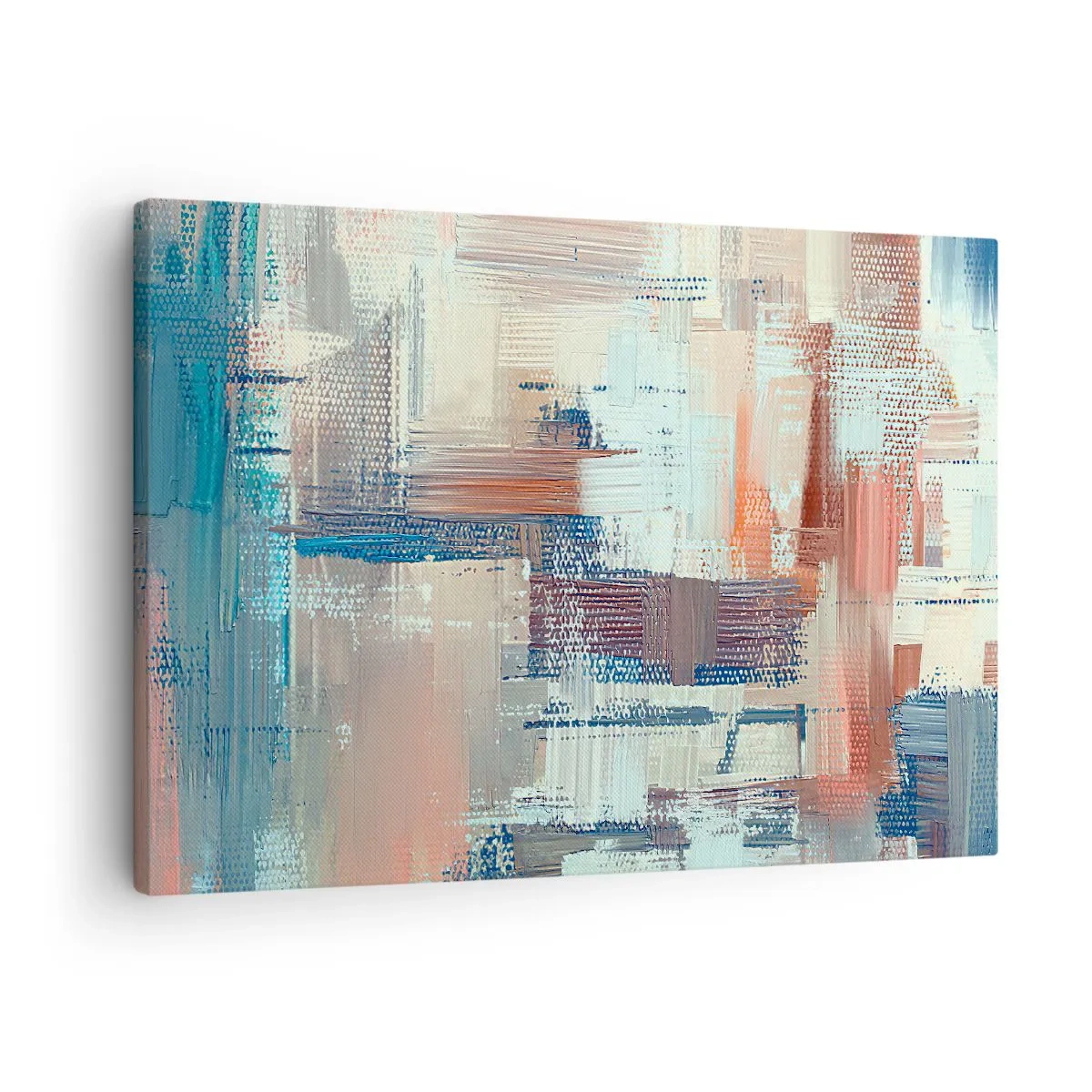 Obraz na płótnie - Abstrakcyjna kompozycja w odcieniach błękitu i beżu - 70x50cm - Dotrzeć do światła - Nowoczesna dekoracja ścienna do salonu i sypialni ARTTOR