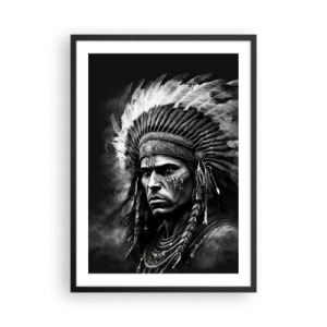 Plakat w czarnej ramie - Portret wojownika w tradycyjnym pióropuszu - 50x70cm - Wódz i wojownik - Nowoczesna dekoracja ścienna do salonu i sypialni ARTTOR