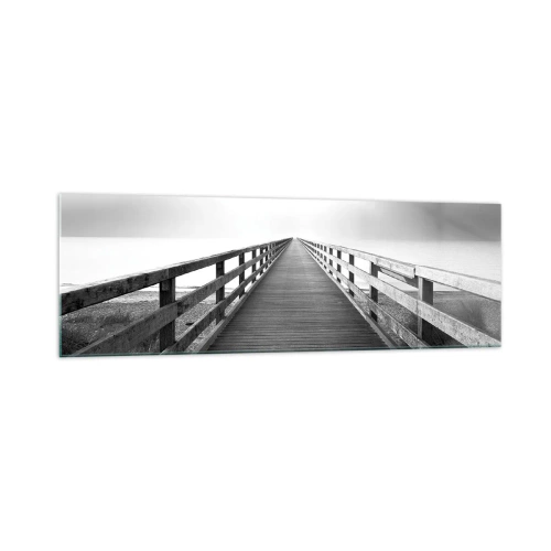 Obraz na szkle - Czarno-biały obraz przedstawiający drewniany pomost prowadzący ku horyzontowi - 160x50cm - W siną dal… - Nowoczesna dekoracja ścienna do salonu i sypialni ARTTOR