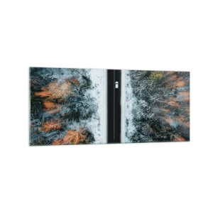 Obraz na szkle - Droga przez zimowy las widziana z lotu ptaka - 120x50cm - Przeciąć zimowy las - Nowoczesna dekoracja ścienna do salonu i sypialni ARTTOR