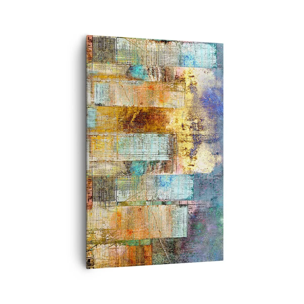 Obraz na płótnie - Abstrakcyjne wieżowce w industrialnej stylistyce - 80x120cm - Słoneczna metropolia - Nowoczesna dekoracja ścienna do salonu i sypialni ARTTOR