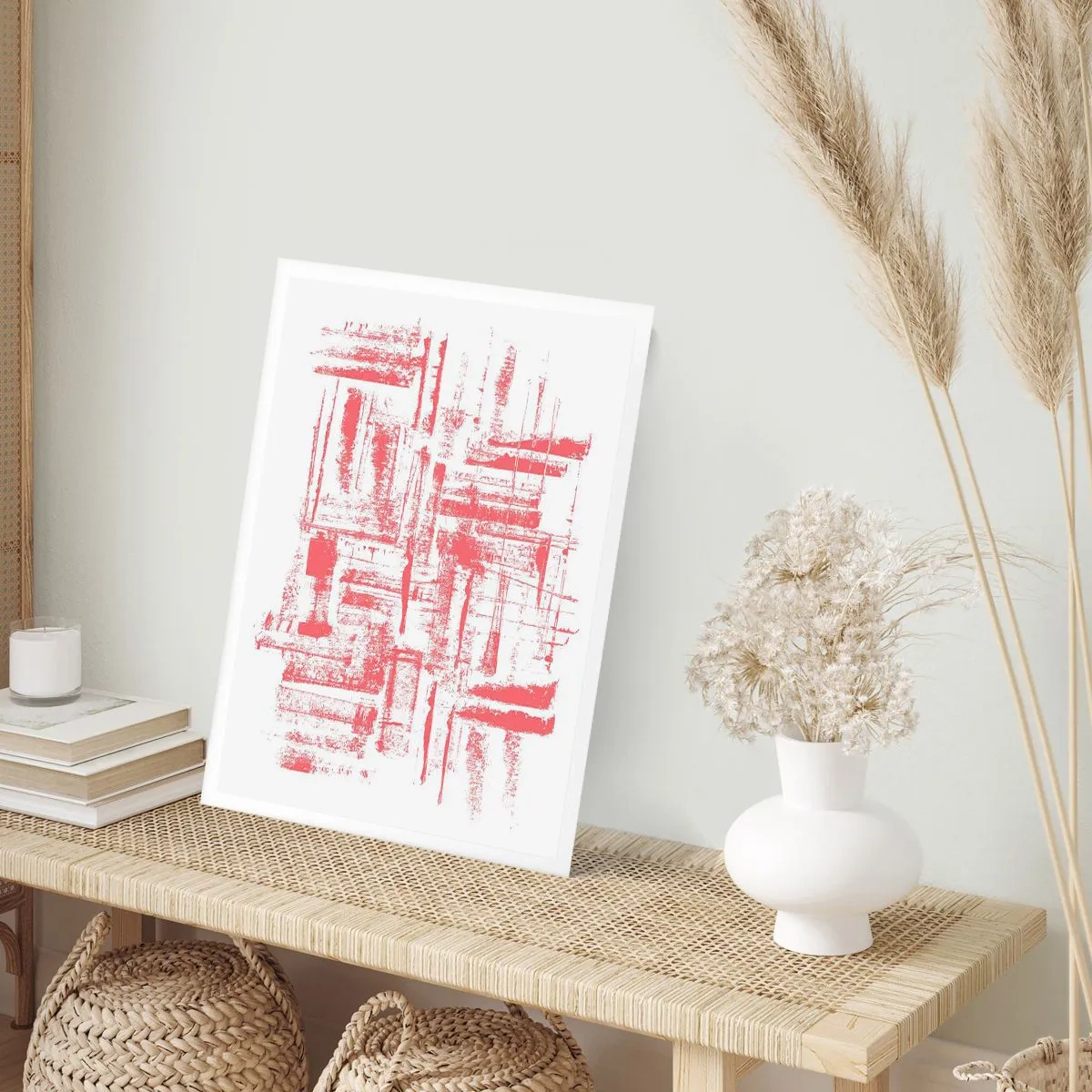 Plakat - Czerwone geometryczne linie na białym tle - 50x70cm - Czerwone miasto - Nowoczesna dekoracja ścienna do salonu, kuchni i sypialni ARTTOR