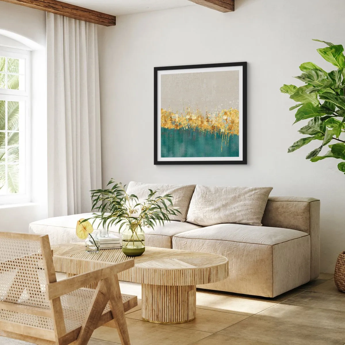 Plakat w czarnej ramie - Złota granica - 60x60 cm