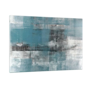 Obraz na szkle - Abstrakcja w odcieniach błękitu i szarości z geometrycznymi kształtami - 120x80cm - Woda i powietrze - Nowoczesna dekoracja ścienna do salonu, kuchni i sypialni ARTTOR