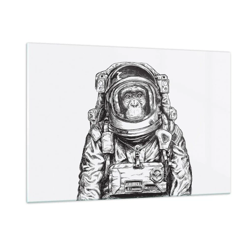Obraz na szkle - Szkic małpy w stroju astronauty na białym tle - 120x80cm - Alternatywna ewolucja - Nowoczesna dekoracja ścienna do salonu, kuchni i sypialni ARTTOR