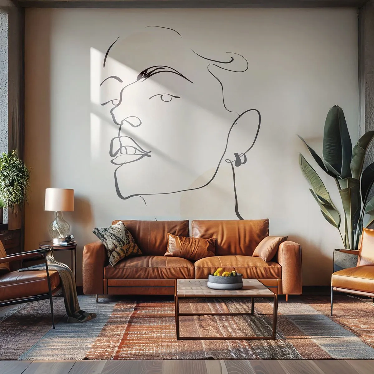 Fototapeta Premium Sand - Minimalistyczny portret kobiety jedną linią - 100x70cm - Dumne spojrzenie - Nowoczesna dekoracja ścienna do salonu, kuchni i sypialni ARTTOR