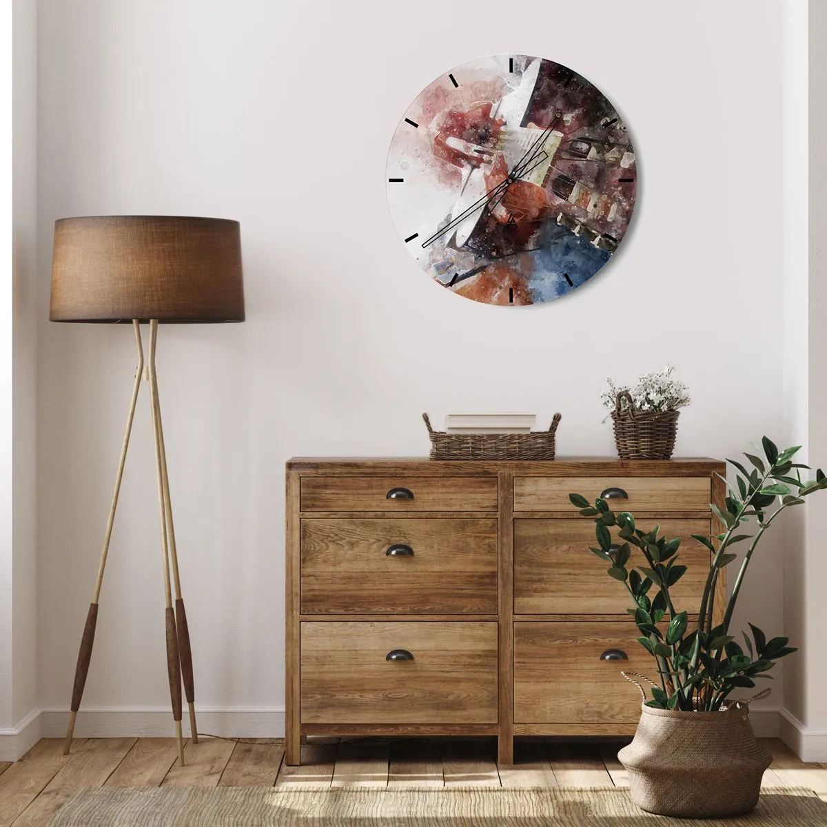 Zegar ścienny - Artystyczny motyw gitary w stylu akwarelowym - 30x30cm - I co o tym myślisz? - Nowoczesna dekoracja ścienna do salonu, kuchni i sypialni ARTTOR