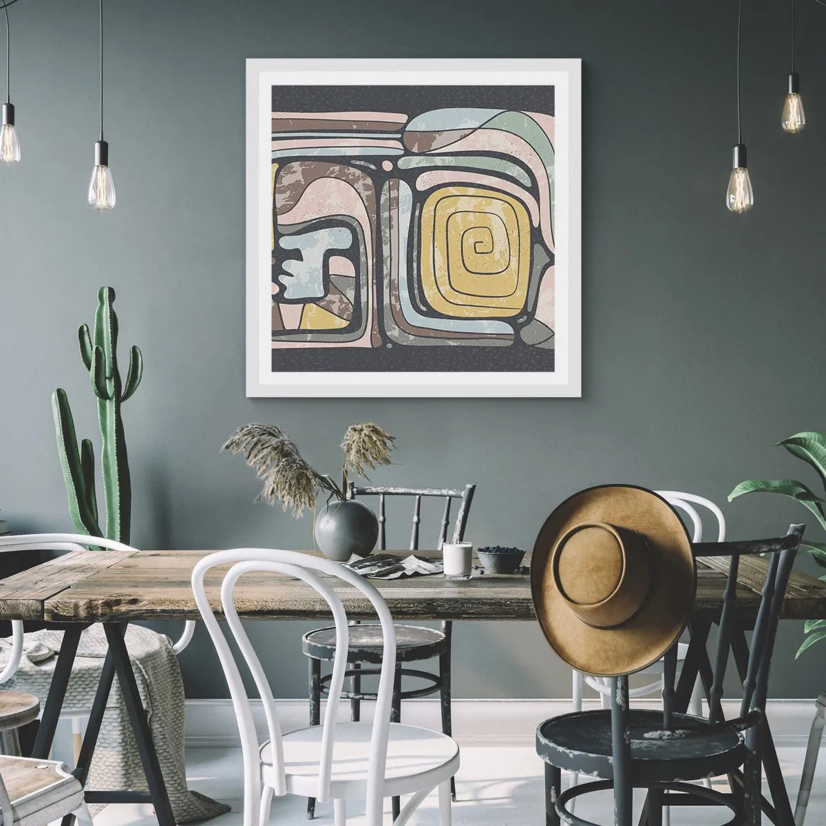 Plakat w białej ramie - Abstrakcja w duchu prekolumbijskim - 40x40 cm