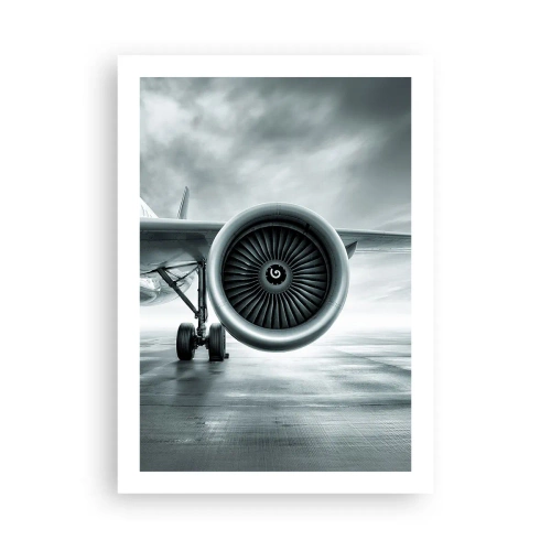 Plakat - Silnik odrzutowy samolotu w monochromatycznej tonacji - 50x70cm - Jest moc! - Nowoczesna dekoracja ścienna do salonu, kuchni i sypialni ARTTOR