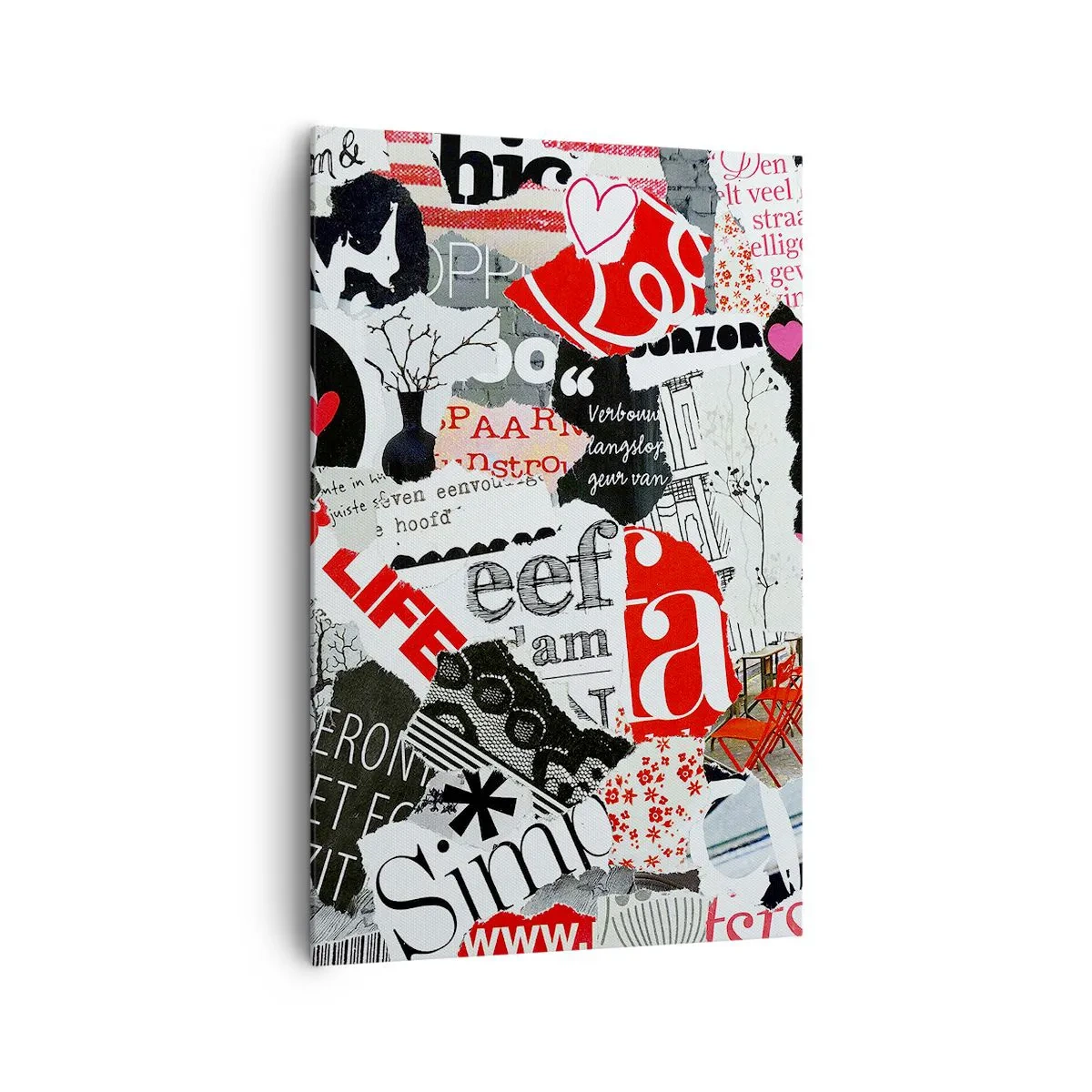 Obraz na płótnie - Kolorowy kolaż z napisami, sercami i grafikami - 80x120cm - Hipsterski kolaż - Nowoczesna dekoracja ścienna do salonu i sypialni ARTTOR