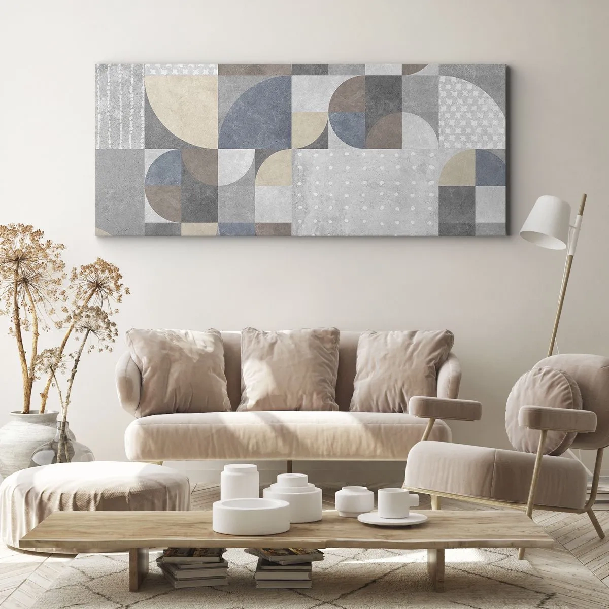 Obraz na płótnie - Geometryczny wzór w pastelowych odcieniach - 160x50cm - Ceramiczna fantazja - Nowoczesna dekoracja ścienna do salonu i sypialni ARTTOR