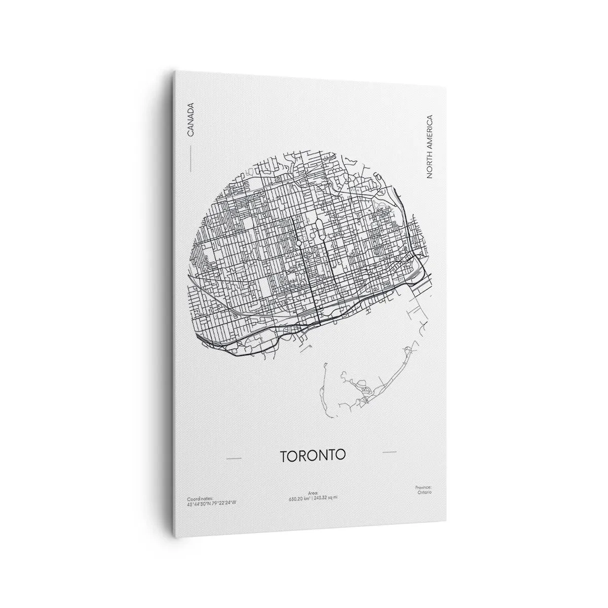Obraz na płótnie - Mapa Toronto w minimalistycznym, czarno-białym stylu - 80x120cm - Anatomia Toronto - Nowoczesna dekoracja ścienna do salonu i sypialni ARTTOR